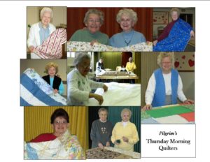 There are many charitable volunteer groups within the Pilgrim congregation. Below are various photos of our Quilters hard at work making quilts gifts for both local and global distribution. A great many hand made quilts are donated each year.