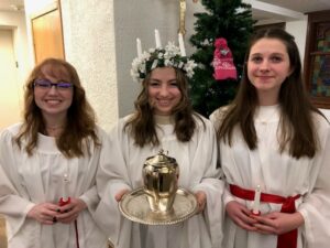 Crowning of St Lucia at our annual Service of Lessons and Carols held each December at Pilgrim during Advent.